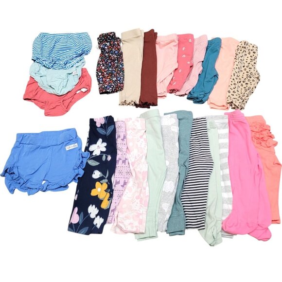 Baby Girl Lot of 24 Bundle 0-3 & 3-6 Month Bottoms Pants Shorts Bummies Clothing - Picture 1 of 16